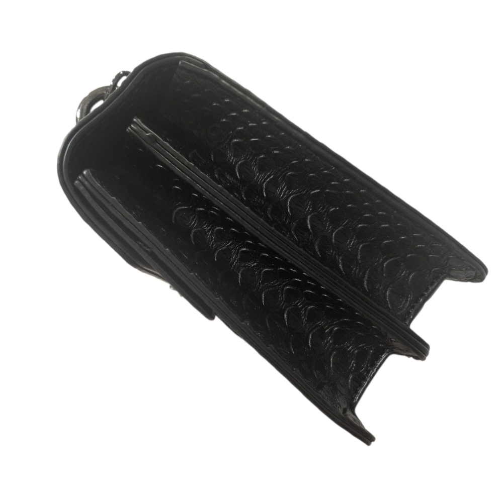 NEW Black Croc Embossed & Snake Detailed Closure With Gunmetal Hardware Bag - Picture 5 of 12